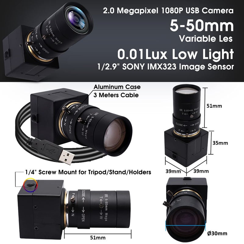 SVPRO 5-50mm Zoom Lens USB Camera 1080P with Sony IMX323 Sensor, H.264 HD Camera with 0.01lux Ultra Low Light USB Webcam for Weak Light Conditions,PC Cam for Windows Linux Mac Android - Image 5